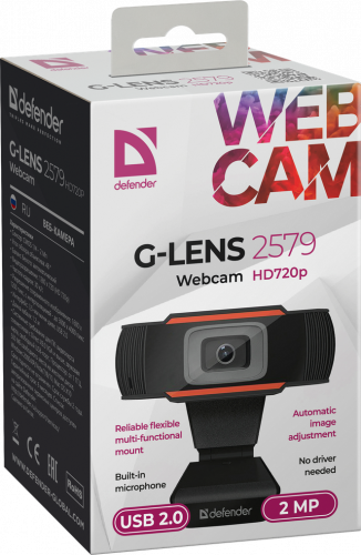 Веб-камера Defender G-lens 2579 HD720p 2МП, 1280x720, черный (63179) фото 2