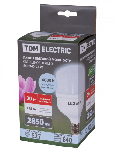 Лампа светодиодная TDM T 30 Вт, 230 В, 4000 К, E27 (100x165 мм) (1/30) фото 2