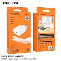 Блок питания сетевой 1 Type-C Borofone BA61A, Origin, 2.1A, цвет: белый (1/35/140) (6974443381139)