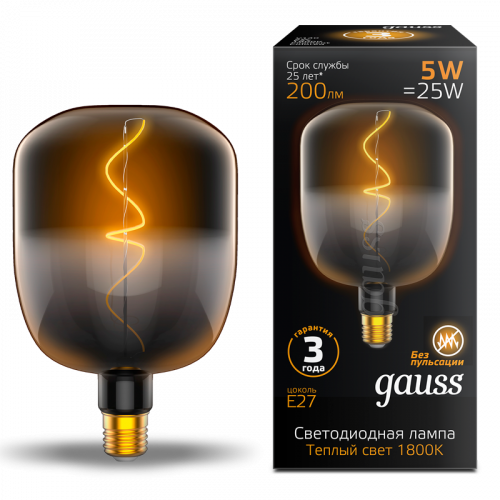Лампа светодиодная GAUSS Filament V140 5W 200lm 1800К Е27 black-clear flexible 1/6 (1008802105)