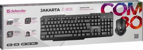 Комплект беспроводной Клавиатура + Мышь DEFENDER Jakarta C-805 RU, полноразмерный, черная (1/20) (45805) фото 11
