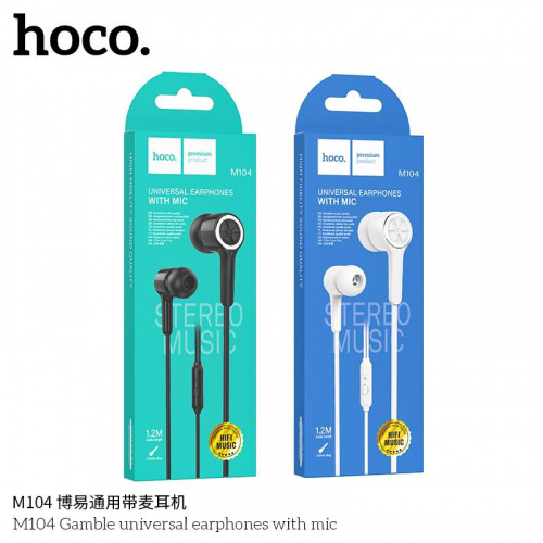 Наушники внутриканальные HOCO M104 Gamble, микрофон, кнопка ответа, кабель 1.2м, цвет: чёрный (1/420) (6931474789198)