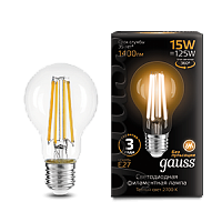 Лампа светодиодная GAUSS Filament А60 15W 1400lm 2700К Е27 1/10/40 (102902115)