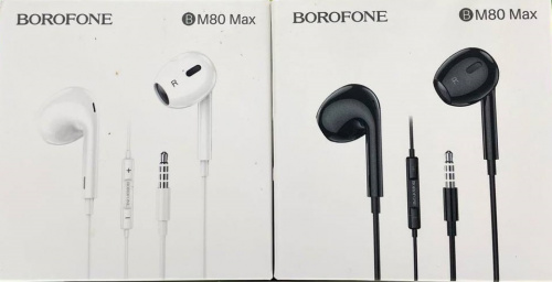 Наушники внутриканальные Borofone BM80 Max Gorgeous, пластик, микрофон, кнопка ответа, регулятор громкости, 1.2 м, цвет: чёрный (1/196/784) (6974443387599)