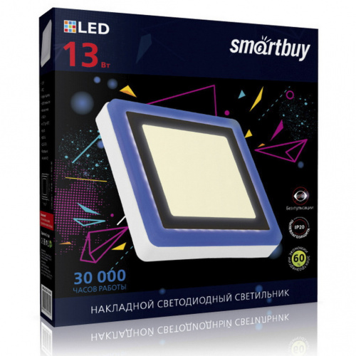 Светильник светодиодный SMARTBUY SBLSq1-DLB-13-3K-B-IP20, квадрат с синей подсветкой