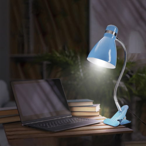 Светильник REXANT настольный Моби на металлической стойке с зажимом-прищепкой, с цоколем Е27, 60 Вт, цвет летнее небо (1/20) (603-1013) фото 2
