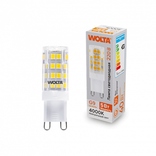 Лампа светодиодная WOLTA G9 (керамика) JCD 5Вт 460лм 4000K 1/10/100/1000 (WSTD-JCD-5W4KG9-C)