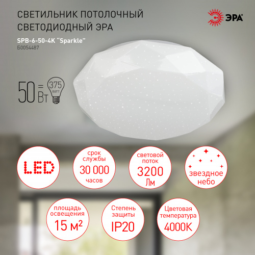 Светильник светодиодный ЭРА потолочный SPB-6-50-4K Sparkle без ДУ 50Вт 4000K (1/6) фото 3
