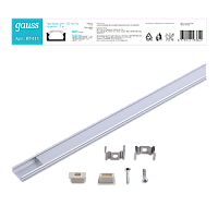 Профиль для светодиодной ленты GAUSS прямой - 2m, алюминий, экран+крепеж в комплекте (1/60)