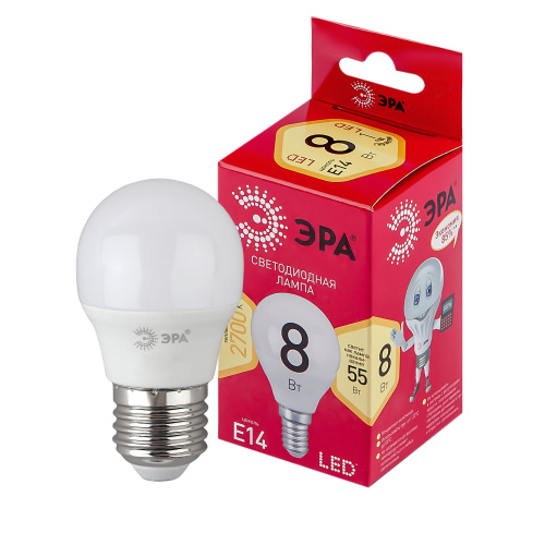 Лампа светодиодная ЭРА RED LINE LED P45-8W-827-E14 R Е14 / E14 8 Вт шар теплый белый свет (10/100/3600) (Б0050697) фото 3