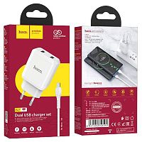 Блок питания сетевой 2 USB HOCO, N7, Speedy, 2.1A, с кабелем микро USB, 1.0м, поликарбонат, цвет: белый
