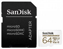 Карта памяти MicroSD  64GB  SanDisk Class 10 Max Endurance UHS-I V30 U3 (100 Mb/s) + SD адаптер (SDSQQVR-064G-GN6IA)