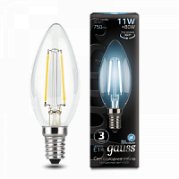Лампа светодиодная GAUSS Filament Свеча 11W 830lm 4100К Е14 1/10/50 (103801211)
