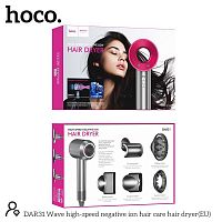 Фен HOCO DAR31 Wave, 1500Вт, 2 насадки, кабель 1.8м цвет: розовый (1/9) (6942007615907)