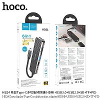 USB-концентратор HOCO HB24, Easy, пластик, силикон, 2 USB выхода. microSD, TF. 1 HDMI, алюминий, 60W, кабель Type-C, цвет: серый (1/18/180) (6931474759344)