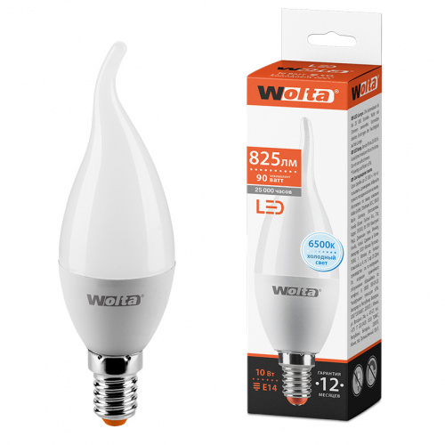 Лампа светодиодная WOLTA Свеча на ветру CD37 10Вт 825лм 6500К Е14 1/50