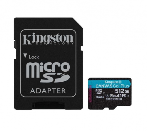 Карта памяти MicroSDXC  512GB  Kingston Class 10 Canvas Go Plus UHS-I U3 V30 A2 (170/70 Mb/s) + SD адаптер (SDCG3/512GB) фото 2