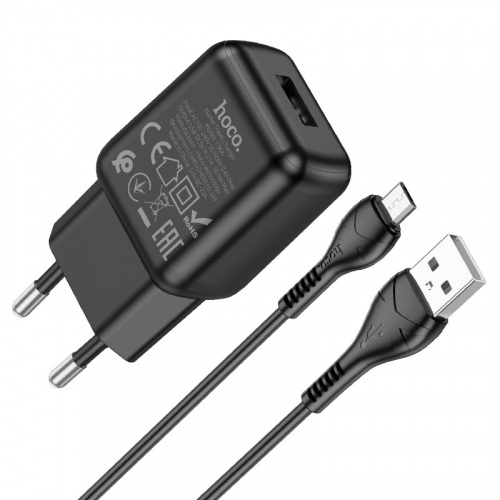 Блок питания сетевой 1 USB HOCO C96A, 2100mA, кабель USB - микро USB, 1.0м, цвет: чёрный (1/27/162) (6931474766007)