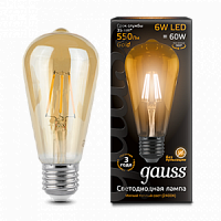 Лампа светодиодная GAUSS Filament ST64 6W 550lm 2400К E27 golden 1/10/40 (102802006)