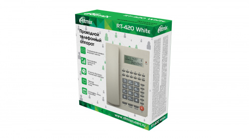 Проводной телефон RITMIX RT-420 white,Сбр/Пауза/Повт,дис,Рег.гр.зв.Х-фри,спикерф, ,часы.,ф-ция Pow Safe (1/20) (80002753) фото 3