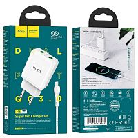 Блок питания сетевой 2 USB HOCO N6, Charmer, 3.0A, QC3.0, с кабелем микро USB, 1.0м, поликарбонат, 18W, цвет: белый