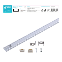 Профиль для светодиодной ленты GAUSS прямой - 1m, алюминий, экран+крепеж в комплекте (1/60)