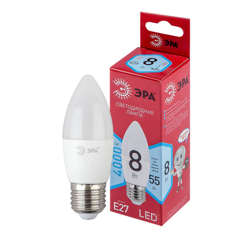 Лампа светодиодная ЭРА RED LINE LED B35-8W-840-E27 R E27 / Е27 8 Вт свеча нейтральный белый свет (1/100) (Б0050695) фото 3