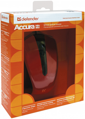 Мышь DEFENDER  Accura MM-950, красный, USB, проводная, 3 кнопки (1/40) (52951) фото 9