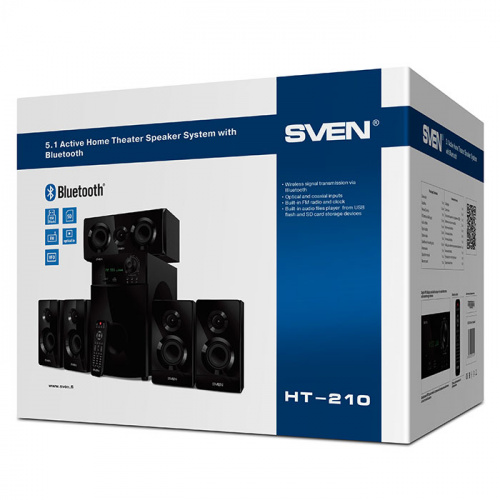 Акустическая система 5.1 SVEN HT-210, чёрный, мощность (RMS):50Вт+5x15Вт, Bluetooth, Optical, Coaxial, FM-тюнер, USB/SD, дисплей, ПДУ (SV-014124) фото 5