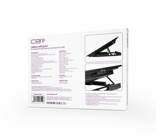 Подставка для ноутбука CBR CLP 15502, до 15,6", 355x255x30 мм, с охлаждением, 2xUSB, вентиляторы 2х125 мм, 50 CFM, LED-подсветка, металл/пластик (1/2) фото 2