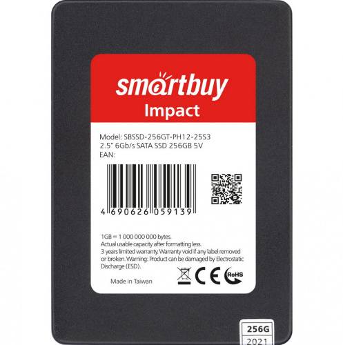 Внутренний SSD  Smart Buy  256GB  Impact, SATA-III, R/W - 560/520 MB/s, 2.5", Phison PS3112-S12, TLC 3D NAND (SBSSD-256GT-PH12-25S3)