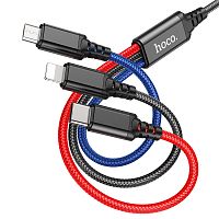 Кабель USB - 8 pin, Type-C, микро USB HOCO X76 Super, 1.0м, 2.0A, цвет: чёрный, красный (1/31/310)