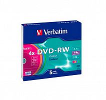 Диск VERBATIM DVD-RW 4.7 GB (4х) Slim Color (5) (100)