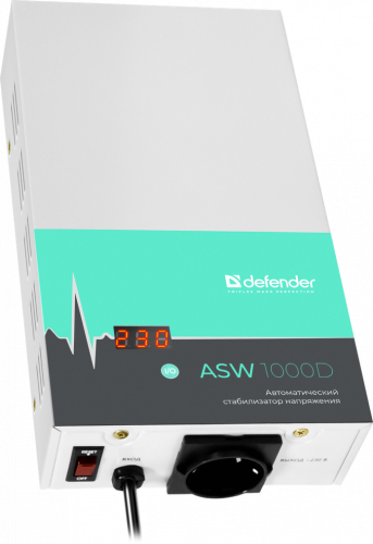 Стабилизатор напряжения DEFENDER ASW 1000D настенный 600Вт толщина 65мм, 1 розетка (1/6) (99045)