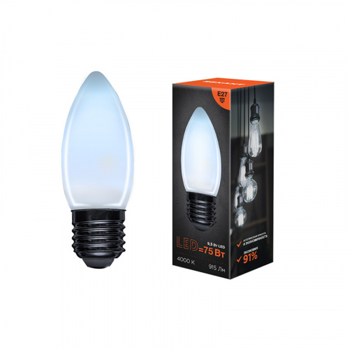 Лампа светодиодная REXANT филаментная Свеча CN35 9,5 Вт 915 Лм 4000K E27 матовая колба (10/100) (604-098) фото 2