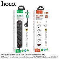 Сетевой фильтр HOCO NS1 Aura, 4 гнезда + 2USB QC3.0 + PD 18W Type-C USB-C 1.8м, цвет: белый