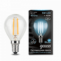 Лампа светодиодная GAUSS Filament Шар 5W 450lm 4100К Е14 1/10/50 (105801205)