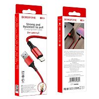 Кабель USB - 8 pin Borofone BX54, 1.м, 2.4A, нейлон,  цвет: красный (1/360) (6931474745804)