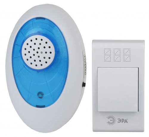 Звонок дверной ЭРА A01 беспроводной аналоговый белый с синим 32 мелодии (1/24/72) (Б0019873) фото 3