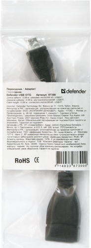 Кабель-переходник DEFENDER USB OTG microUSB(M)-USB(F), черный, 8см (1/25/500) (87300) фото 4