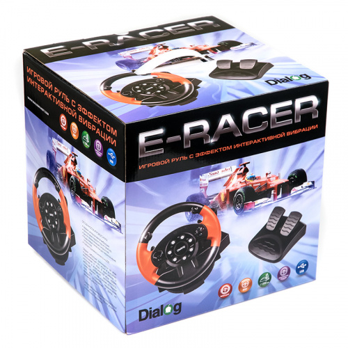 Игровой руль GW-125VR Dialog E-Racer - эф.вибрации, 2 педали, рычаг ПП, PC USB, черный/красный (1/3) фото 2