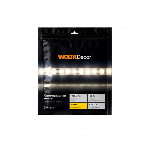 Лента светодиодная WOLTA Decor WLS2835-6W/3000/24H60-01 SMD2835 6Вт 3000К 24В IP20 60led/m 5000х8х1мм 1/100 фото 4