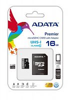 Карта памяти MicroSD  16GB  A-Data Class 10 Premier UHS-I + SD адаптер (AUSDH16GUICL10-RA1)