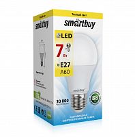 Лампа светодиодная SMARTBUY A60 7Вт 220V 3000K E27 (тёплый свет) (1/10/50) (SBL-A60-07-30K-E27-N)