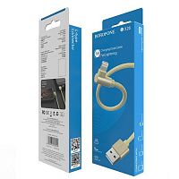 Кабель USB - 8 pin Borofone BX26 Express, 1.0м, круглый, 2.4A, ткань, боковой, цвет: золотой (1/360) (6931474703514)
