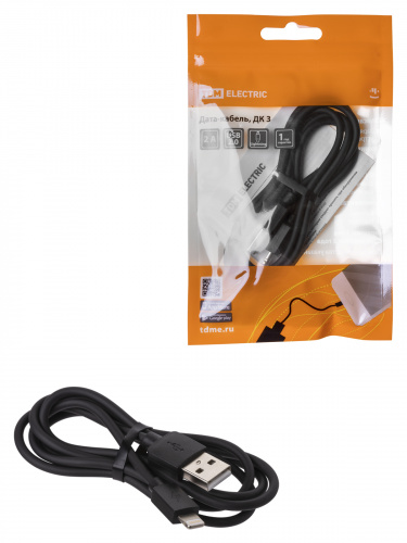 Дата-кабель TDM ДК 3, USB - Lightning, 1 м, черный, (1/400) (SQ1810-0303)
