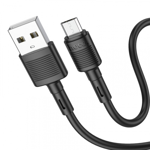 Кабель USB - микро USB HOCO X83 Victory, 1.0м, круглый, 2.4A, силикон, цвет: чёрный (1/33/330) (6931474770882)