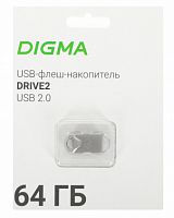 Флеш Диск Digma 64Gb DRIVE2 DGFUM064A20SR USB2.0 серебристый