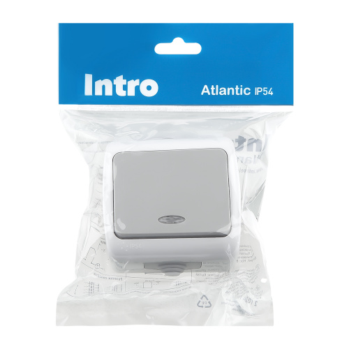 Выключатель INTRO Atlantic 5-102-03 с подсветкой, 10А-250В, IP54, открытой установки, серый фото 4
