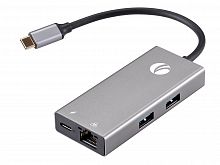 USB-концентратор Type-Cm --> RJ-45+2USB3.0(f) +PD100Вт  Alum  Shell VCOM <CU459> (1/100)